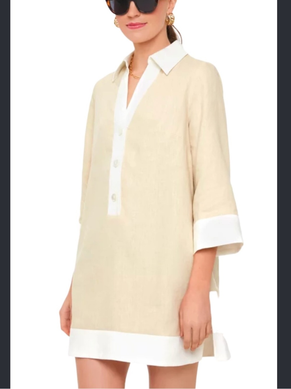 Tuckernuck Sand Collier Linen Tunic Dress with White Trim Size XXXL